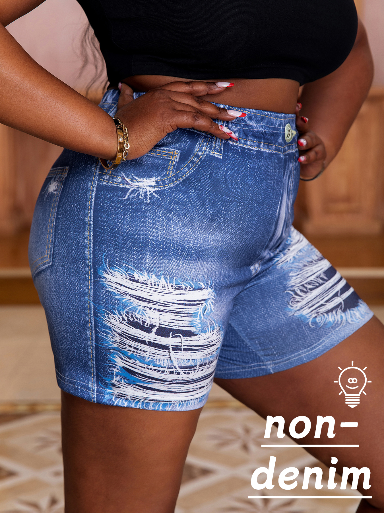 3D Printing Drawing - Pantaloncini da donna taglie forti jeans